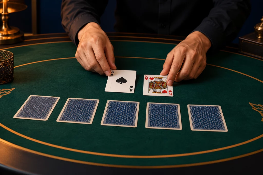 Editorial card-table illustration for the 220 Patti rules guide